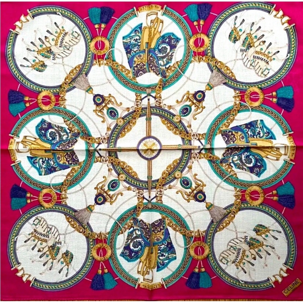 Celine Pink and Cream Silk Scarf